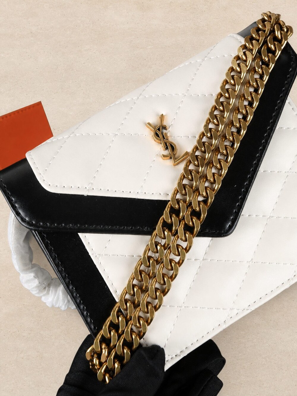 Yves Saint Laurent Gaby Mini Black and White Quilted Chain Bag - Picture 4 of 7